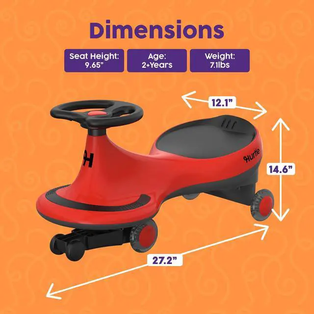 Alt view image 7 of 7 - Hurtle Swing Ride On Car, Wiggle Car Toy for Kids, No Pedals, Batteries or Gears, Safe Toddler Ride On Toy with Twist & Go Motion, for Indoor & Outdoor Use, Suitable for Kids Above 2 Years, Red