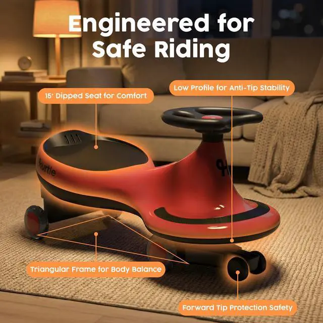 Alt view image 3 of 7 - Hurtle Swing Ride On Car, Wiggle Car Toy for Kids, No Pedals, Batteries or Gears, Safe Toddler Ride On Toy with Twist & Go Motion, for Indoor & Outdoor Use, Suitable for Kids Above 2 Years, Red