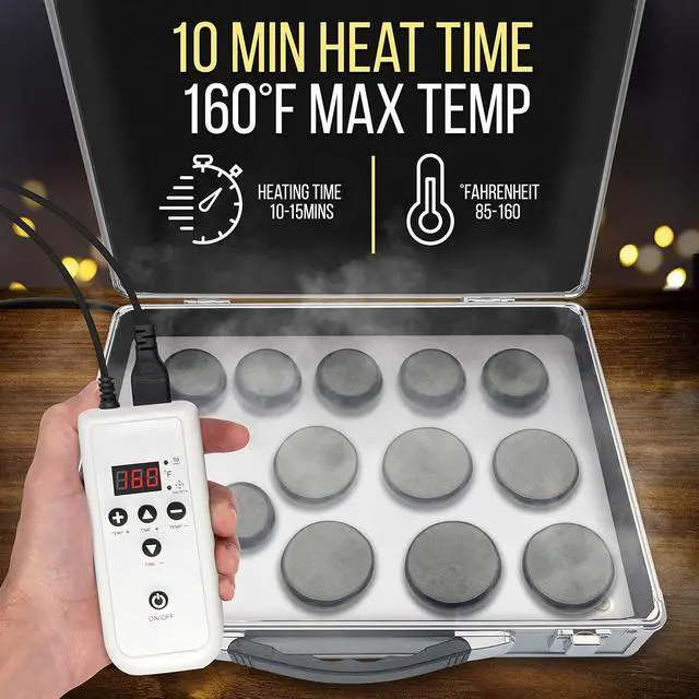 Alt view image 4 of 7 - SereneLife Hot Stone Massage Kit Portable Heated Rock Therapy System with Digital Temperature Controller, Includes 12 Massaging Stones, Quick Setup: All-in-One Portable Kit