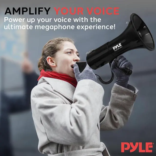 Alt view image 6 of 7 - Pyle 100-Watt Rechargeable Megaphone Bullhorn, Lightweight & Portable Loudspeaker with Aux (3.5mm) Input for MP3/Music, MIC/Talk, Automatic Siren & Whistle, 1200 Sq Yards Range, Black