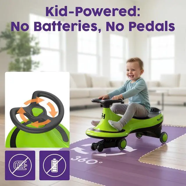 Alt view image 2 of 7 - Hurtle Swing Ride On Car, Wiggle Car Toy for Kids, No Pedals, Batteries or Gears, Safe Toddler Ride On Toy with Twist & Go Motion, for Indoor & Outdoor Use, Suitable for Kids Above 2 Years, Green