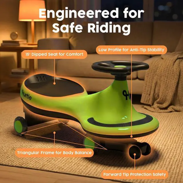 Alt view image 3 of 7 - Hurtle Swing Ride On Car, Wiggle Car Toy for Kids, No Pedals, Batteries or Gears, Safe Toddler Ride On Toy with Twist & Go Motion, for Indoor & Outdoor Use, Suitable for Kids Above 2 Years, Green