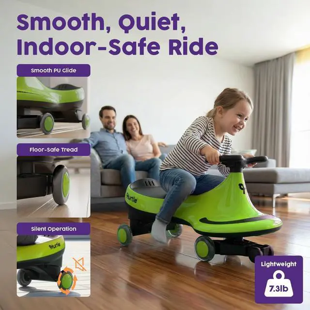 Alt view image 4 of 7 - Hurtle Swing Ride On Car, Wiggle Car Toy for Kids, No Pedals, Batteries or Gears, Safe Toddler Ride On Toy with Twist & Go Motion, for Indoor & Outdoor Use, Suitable for Kids Above 2 Years, Green