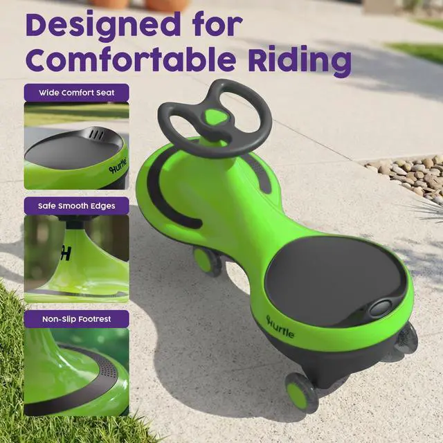 Alt view image 5 of 7 - Hurtle Swing Ride On Car, Wiggle Car Toy for Kids, No Pedals, Batteries or Gears, Safe Toddler Ride On Toy with Twist & Go Motion, for Indoor & Outdoor Use, Suitable for Kids Above 2 Years, Green