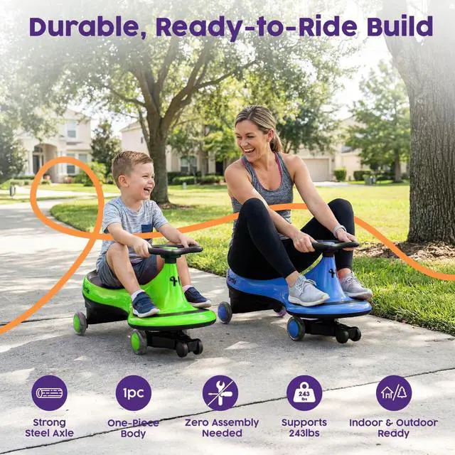 Alt view image 6 of 7 - Hurtle Swing Ride On Car, Wiggle Car Toy for Kids, No Pedals, Batteries or Gears, Safe Toddler Ride On Toy with Twist & Go Motion, for Indoor & Outdoor Use, Suitable for Kids Above 2 Years, Green