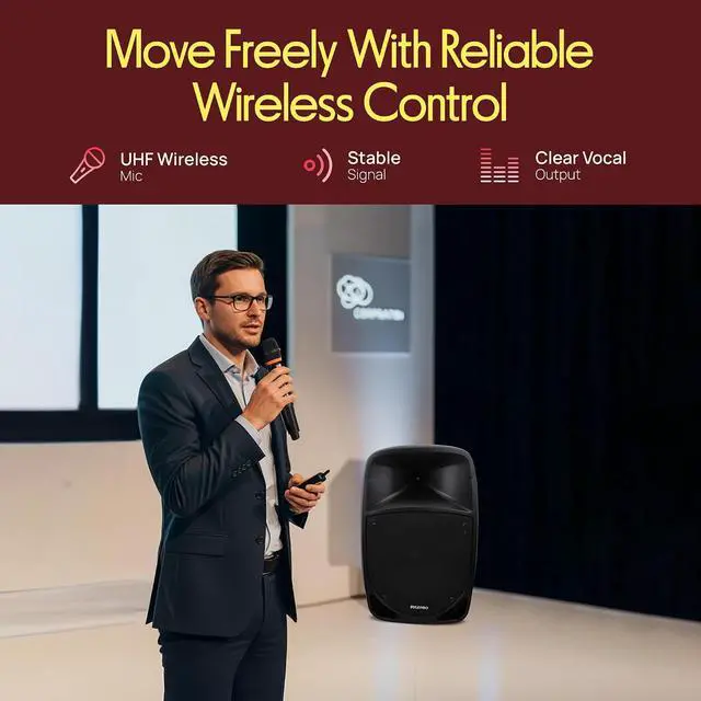 Alt view image 4 of 7 - 1200W Portable Bluetooth PA Speaker - 12 Subwoofer, LED Battery Indicator Lights w/Built-in Rechargeable Battery, MP3/USB/SD Card Reader, and UHF Wireless Microphone - Pyle PSBT125A