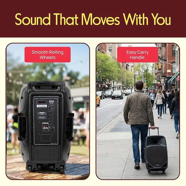 Alt view image 6 of 7 - 1200W Portable Bluetooth PA Speaker - 12 Subwoofer, LED Battery Indicator Lights w/Built-in Rechargeable Battery, MP3/USB/SD Card Reader, and UHF Wireless Microphone - Pyle PSBT125A