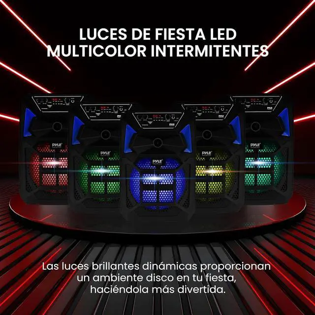 Alt view image 4 of 7 - Pyle Portable Bluetooth PA Speaker System - 400W Outdoor Bluetooth Speaker Portable PA System w/Microphone in, Party Lights, MP3/USB SD Card Reader, FM Radio, Rolling Wheels - Mic, Remote - PPHP82SM
