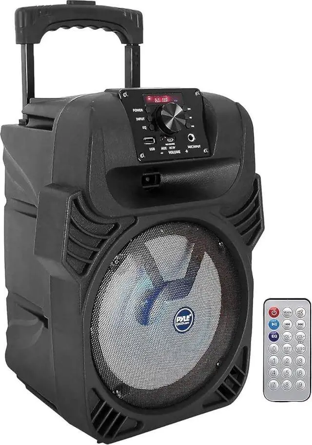 Main image of Pyle 8" Portable Bluetooth PA Speaker - 500W Rechargeable Indoor/Outdoor Karaoke Machine Sound System - Multi-Color LED Party Lights, Mic Input, FM Radio, MP3/USB & Remote Control (Black)