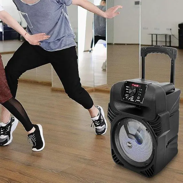 Alt view image 6 of 7 - Pyle 8" Portable Bluetooth PA Speaker - 500W Rechargeable Indoor/Outdoor Karaoke Machine Sound System - Multi-Color LED Party Lights, Mic Input, FM Radio, MP3/USB & Remote Control (Black)