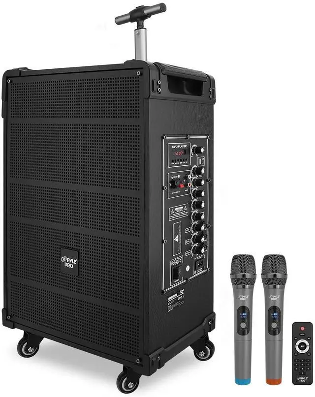 Main image of Pyle 12'' Portable Wireless Bluetooth Speaker System - Built-in Rechargeable Battery, Wireless Microphone, USB/Micro SD/FM - 80 Watt - FM Radio with Digital LED Display, PWMA1299A