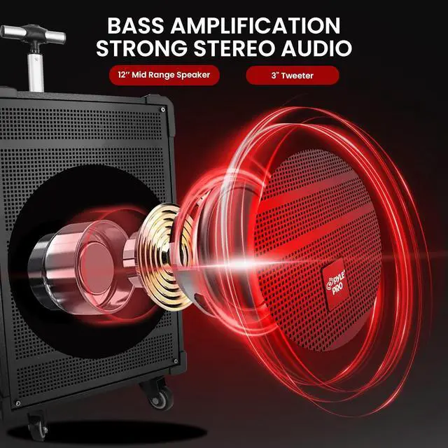 Alt view image 2 of 7 - Pyle 12'' Portable Wireless Bluetooth Speaker System - Built-in Rechargeable Battery, Wireless Microphone, USB/Micro SD/FM - 80 Watt - FM Radio with Digital LED Display, PWMA1299A