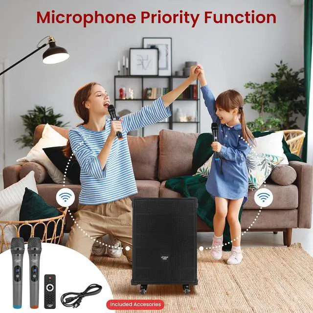 Alt view image 4 of 7 - Pyle 12'' Portable Wireless Bluetooth Speaker System - Built-in Rechargeable Battery, Wireless Microphone, USB/Micro SD/FM - 80 Watt - FM Radio with Digital LED Display, PWMA1299A