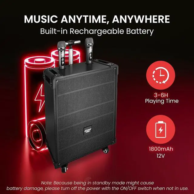Alt view image 5 of 7 - Pyle 12'' Portable Wireless Bluetooth Speaker System - Built-in Rechargeable Battery, Wireless Microphone, USB/Micro SD/FM - 80 Watt - FM Radio with Digital LED Display, PWMA1299A