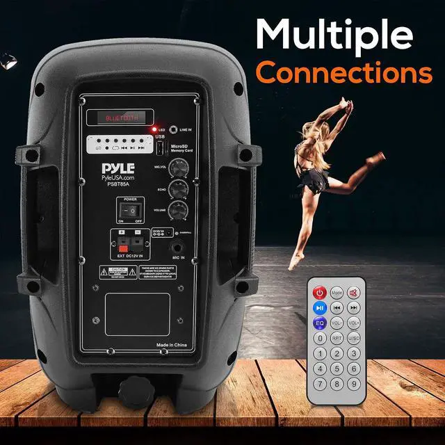 Alt view image 2 of 7 - Pyle 800W Portable Bluetooth PA Speaker - 8 Subwoofer, LED Battery Indicator Lights w/ Built-in Rechargeable Battery, MP3/USB/SD Card Reader, and UHF Wireless Microphone - Pyle PSBT85A,Black