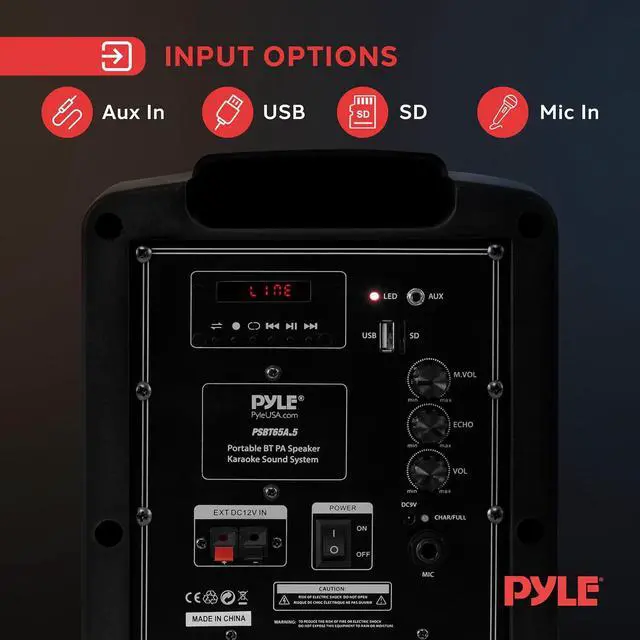 Alt view image 3 of 7 - Pyle Bluetooth Karaoke PA Speaker - Indoor / Outdoor Portable Sound System with Wireless Mic, Audio Recording, Rechargeable Battery, USB / SD Reader, Stand Mount - for Party, Control - PSBT65A Black