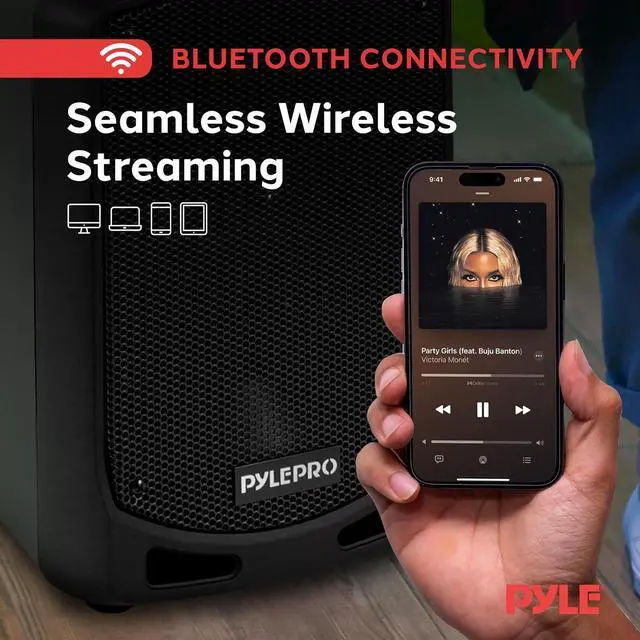Alt view image 4 of 7 - Pyle Bluetooth Karaoke PA Speaker - Indoor / Outdoor Portable Sound System with Wireless Mic, Audio Recording, Rechargeable Battery, USB / SD Reader, Stand Mount - for Party, Control - PSBT65A Black