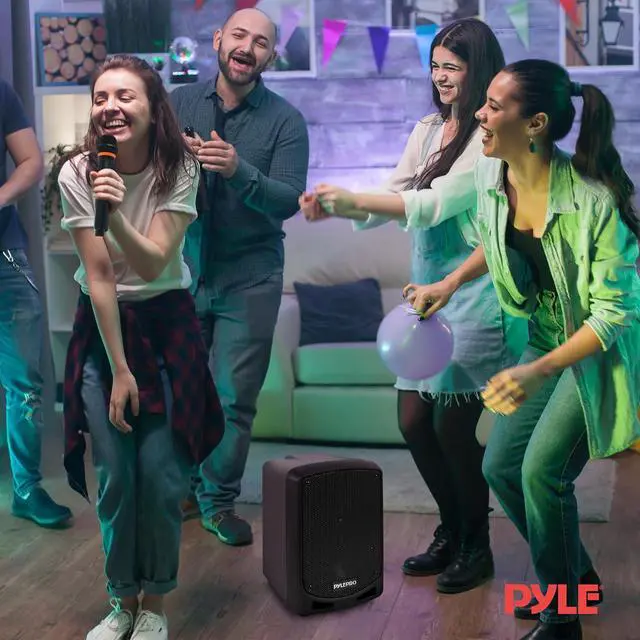 Alt view image 7 of 7 - Pyle Bluetooth Karaoke PA Speaker - Indoor / Outdoor Portable Sound System with Wireless Mic, Audio Recording, Rechargeable Battery, USB / SD Reader, Stand Mount - for Party, Control - PSBT65A Black
