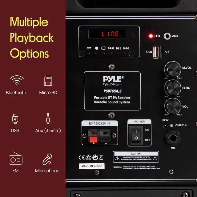 Alt view image 3 of 7 - Pyle Portable Bluetooth PA Speaker System - Indoor Outdoor Karaoke Sound System w/Wireless Mic, Audio Recording, Rechargeable Battery, USB/SD Reader, Stand Mount, for Party, Crowd Control - Pyle