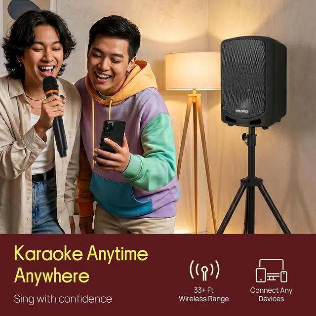 Alt view image 5 of 7 - Pyle Portable Bluetooth PA Speaker System - Indoor Outdoor Karaoke Sound System w/Wireless Mic, Audio Recording, Rechargeable Battery, USB/SD Reader, Stand Mount, for Party, Crowd Control - Pyle