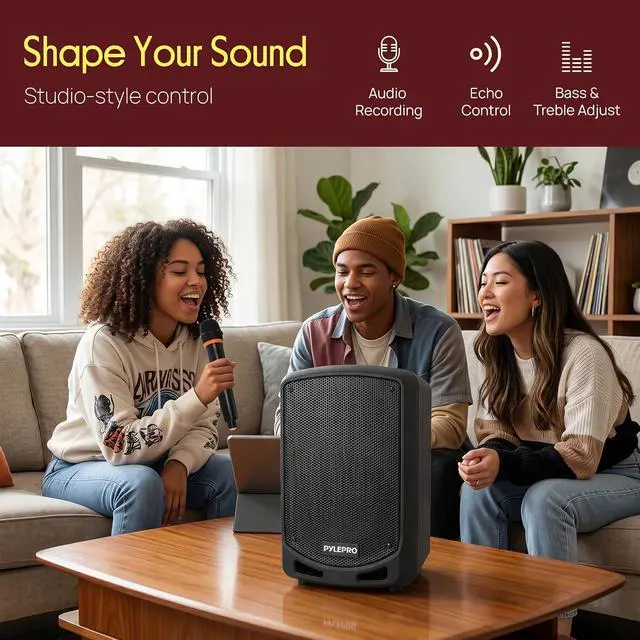 Alt view image 4 of 7 - Pyle Portable Bluetooth PA Speaker System - Indoor Outdoor Karaoke Sound System w/Wireless Mic, Audio Recording, Rechargeable Battery, USB/SD Reader, Stand Mount, for Party, Crowd Control - Pyle
