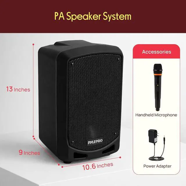Alt view image 7 of 7 - Pyle Portable Bluetooth PA Speaker System - Indoor Outdoor Karaoke Sound System w/Wireless Mic, Audio Recording, Rechargeable Battery, USB/SD Reader, Stand Mount, for Party, Crowd Control - Pyle