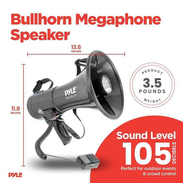Alt view image 3 of 7 - Pyle Portable Compact PA Megaphone Speaker with Alarm Siren & Adjustable Volume - 50W Handheld Lightweight Bullhorn - with Mic, AUX IN for MP3, 1200 Yards Range, Rechargeable Battery