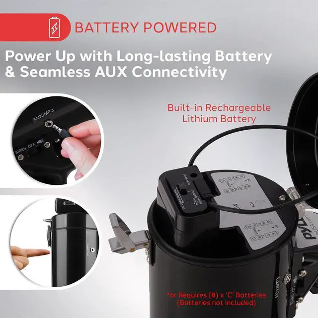 Alt view image 5 of 7 - Pyle Megaphone PA Bullhorn Speaker - Built-in Siren 50 Watts Rechargeable Battery- 10 Sec Record Function for Football Baseball Basketball Cheerleading Fans Coaches or for Safety Drills