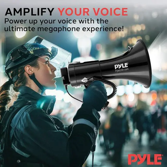 Alt view image 6 of 7 - Pyle Megaphone PA Bullhorn Speaker - Built-in Siren 50 Watts Rechargeable Battery- 10 Sec Record Function for Football Baseball Basketball Cheerleading Fans Coaches or for Safety Drills