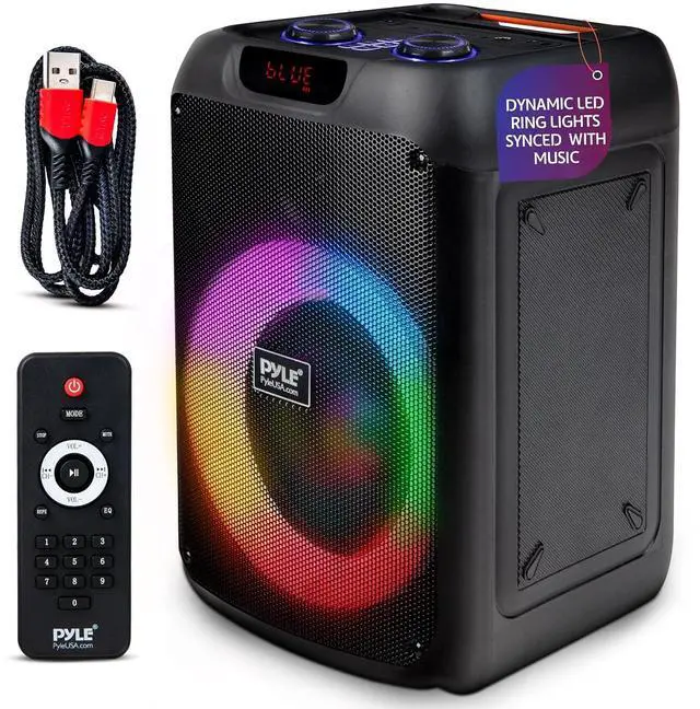 Main image of Pyle 100W Bluetooth Karaoke PA Speaker with 8 Inch Woofer, Echo Bass and Treble Control, USB SD Card FM Radio, Mic Input, LED Lights for Home Events and DJ Use