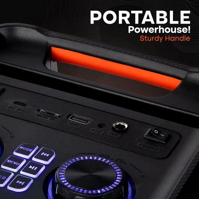 Alt view image 5 of 7 - Pyle 100W Bluetooth Karaoke PA Speaker with 8 Inch Woofer, Echo Bass and Treble Control, USB SD Card FM Radio, Mic Input, LED Lights for Home Events and DJ Use