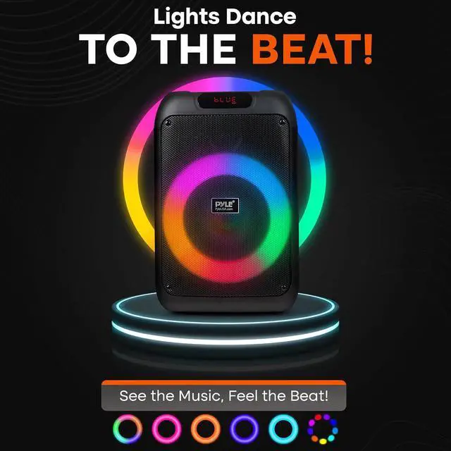 Alt view image 6 of 7 - Pyle 100W Bluetooth Karaoke PA Speaker with 8 Inch Woofer, Echo Bass and Treble Control, USB SD Card FM Radio, Mic Input, LED Lights for Home Events and DJ Use