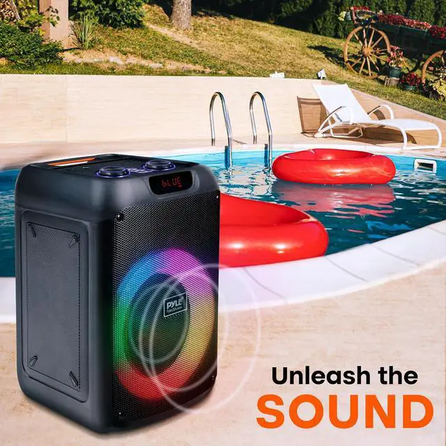 Alt view image 7 of 7 - Pyle 100W Bluetooth Karaoke PA Speaker with 8 Inch Woofer, Echo Bass and Treble Control, USB SD Card FM Radio, Mic Input, LED Lights for Home Events and DJ Use
