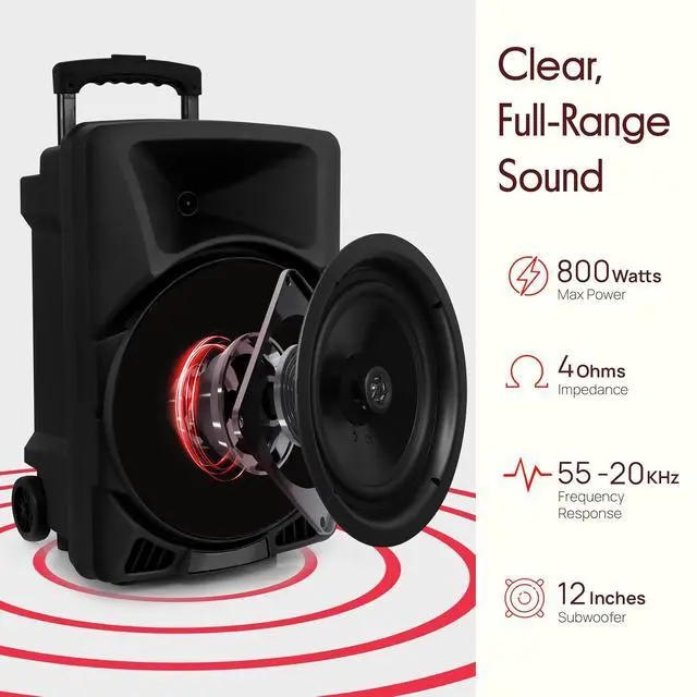 Alt view image 2 of 7 - Pyle Wireless Portable PA Speaker System - 800W Powered Bluetooth Indoor & Outdoor DJ Stereo Loudspeaker with MP3 AUX 3.5mm Input, Flashing Party Light & FM Radio-PPHP1244B,Black