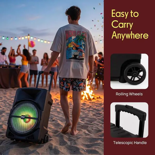 Alt view image 5 of 7 - Pyle Wireless Portable PA Speaker System - 800W Powered Bluetooth Indoor & Outdoor DJ Stereo Loudspeaker with MP3 AUX 3.5mm Input, Flashing Party Light & FM Radio-PPHP1244B,Black