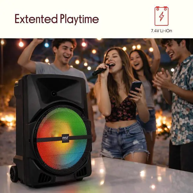 Alt view image 6 of 7 - Pyle Wireless Portable PA Speaker System - 800W Powered Bluetooth Indoor & Outdoor DJ Stereo Loudspeaker with MP3 AUX 3.5mm Input, Flashing Party Light & FM Radio-PPHP1244B,Black