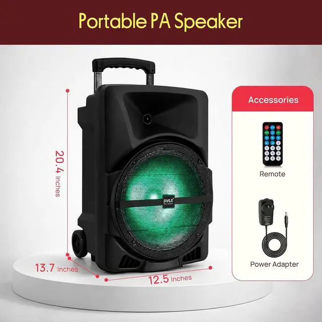 Alt view image 7 of 7 - Pyle Wireless Portable PA Speaker System - 800W Powered Bluetooth Indoor & Outdoor DJ Stereo Loudspeaker with MP3 AUX 3.5mm Input, Flashing Party Light & FM Radio-PPHP1244B,Black