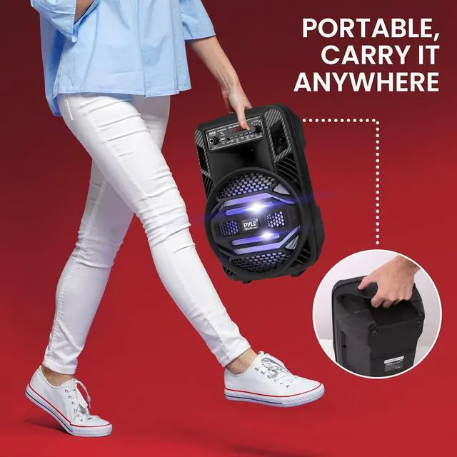 Alt view image 6 of 7 - Pyle Portable Bluetooth PA Speaker System - 300W Rechargeable Outdoor Bluetooth Speaker Portable PA System w/ 8 Subwoofer 1 Tweeter, Microphone In, Party Lights, MP3/USB, Radio, Remote -PPHP835B