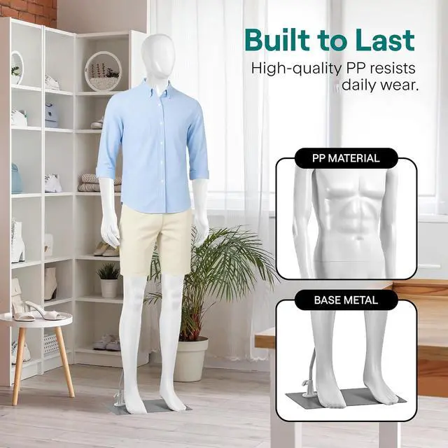 Alt view image 4 of 7 - SereneLife 74" Male Mannequin Full Body Dress Form with Detachable Head, Hands and Legs, Adjustable Stand, 360 Degree Rotating Head, Tool Free Assembly for Clothing Display, Retail and Studio