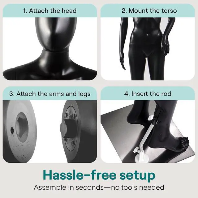 Alt view image 4 of 7 - SereneLife Premium Female Mannequin 68.9" Life-Size Dress Form with Realistic Face, Rotating Head, Flexible Limbs, Detachable Body & Sturdy Metal Base for Boutiques, Exhibits & Fashion Display
