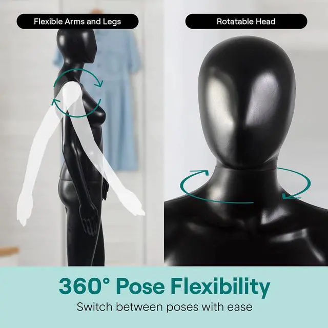 Alt view image 6 of 7 - SereneLife Premium Female Mannequin 68.9" Life-Size Dress Form with Realistic Face, Rotating Head, Flexible Limbs, Detachable Body & Sturdy Metal Base for Boutiques, Exhibits & Fashion Display