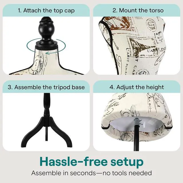 Alt view image 2 of 7 - SereneLife Female Torso Mannequin Display - Sturdy and Durable, Adjustable Dress Form (52-64"), Lightweight, Easy-to-Assemble, Stable Tripod Stand, Smooth Surface for Retail Clothing Display