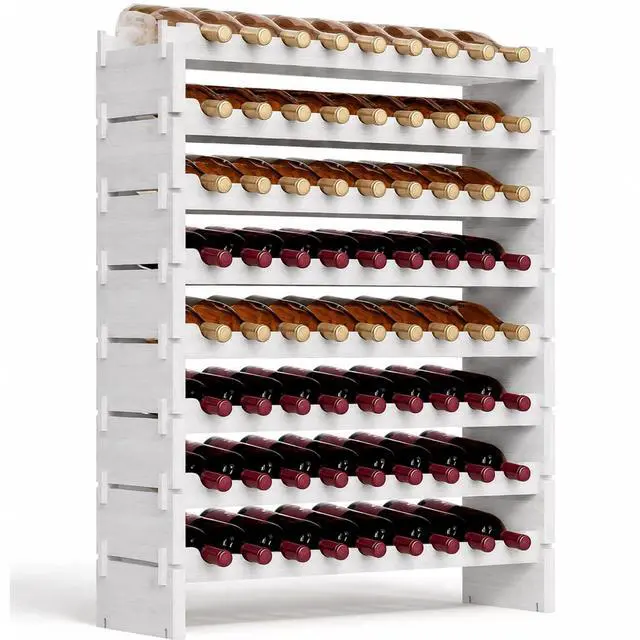 Main image of NutriChef 72 Bottle Wine Rack Stackable Bamboo Freestanding, 8-Tier Modular Shelf, Sturdy Wobble Free, Upgraded 2026 Design, Easy No-Tool Assembly for Kitchen, Cellar or Bar 33.5" x 10" x 41" (White)