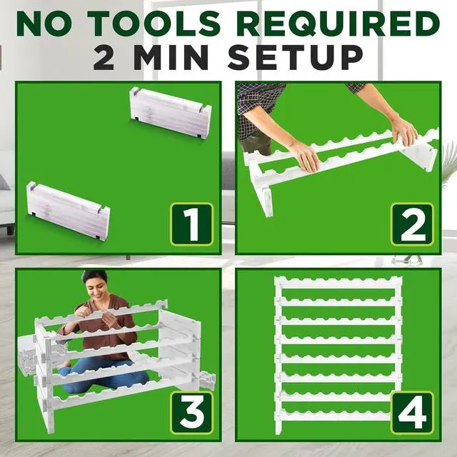 Alt view image 5 of 6 - NutriChef 72 Bottle Wine Rack Stackable Bamboo Freestanding, 8-Tier Modular Shelf, Sturdy Wobble Free, Upgraded 2026 Design, Easy No-Tool Assembly for Kitchen, Cellar or Bar 33.5" x 10" x 41" (White)