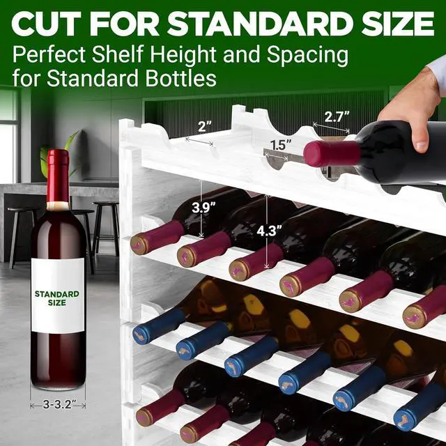 Alt view image 6 of 6 - NutriChef 72 Bottle Wine Rack Stackable Bamboo Freestanding, 8-Tier Modular Shelf, Sturdy Wobble Free, Upgraded 2026 Design, Easy No-Tool Assembly for Kitchen, Cellar or Bar 33.5" x 10" x 41" (White)