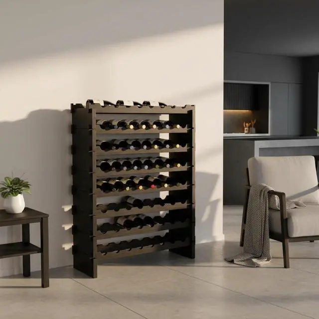 Alt view image 5 of 6 - NutriChef 72 Bottle Wine Rack Stackable Bamboo Freestanding, 8-Tier Modular Shelf, Sturdy Wobble Free, Upgraded 2026 Design, Easy No-Tool Assembly for Kitchen, Cellar or Bar 33.5" x 10" x 41" (Black)