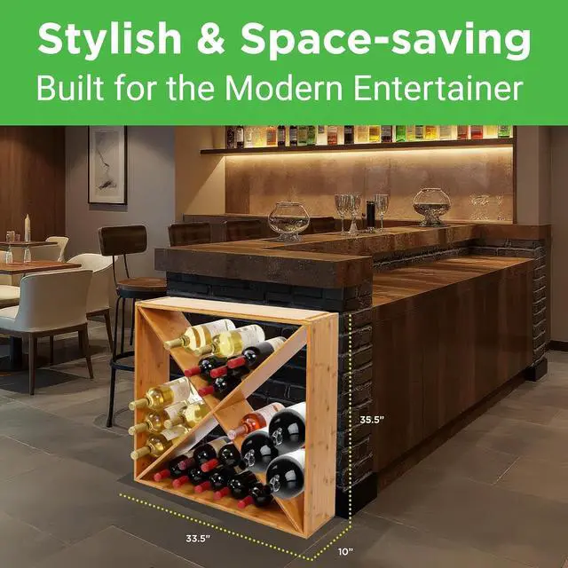 Alt view image 4 of 7 - Nutrichef X Self Oversize Stackable Modular Wine Rack, Fits Up to 84 Standard Size Bottles Compatible and Stackable w/All Wine Racks - Bamboo Construction with Anti Moisture Protective Finish