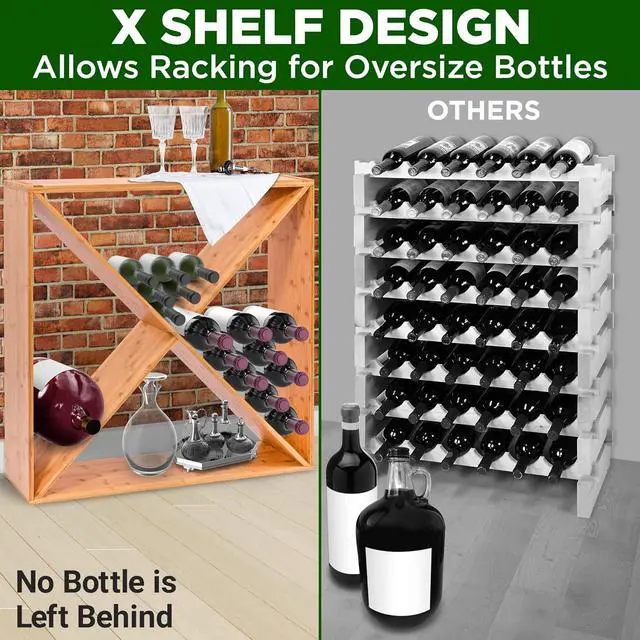 Alt view image 2 of 7 - Nutrichef X Self Oversize Stackable Modular Wine Rack, Fits Up to 84 Standard Size Bottles Compatible and Stackable w/All Wine Racks - Bamboo Construction with Anti Moisture Protective Finish