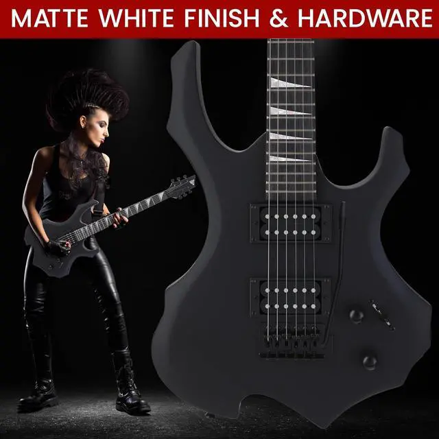 Alt view image 3 of 6 - Pyle Heavy Metal EG Fire Electric Guitar Axe w/ Amplifier Kit, Full Size Instrument w/ Practice Amp & Accessories, Metal Axe, Black