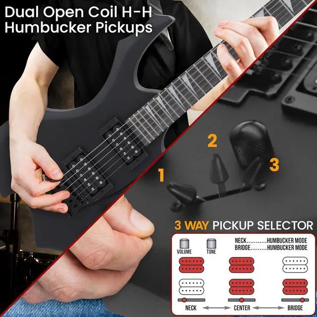 Alt view image 5 of 6 - Pyle Heavy Metal EG Fire Electric Guitar Axe w/ Amplifier Kit, Full Size Instrument w/ Practice Amp & Accessories, Metal Axe, Black
